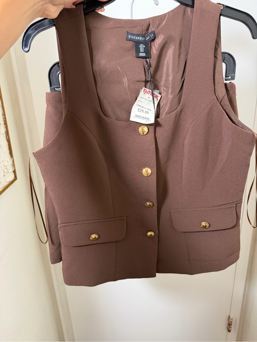 NWT Brown Button-Front Tailored Vest and Skirt Set - size Large - Picture 8 of 8